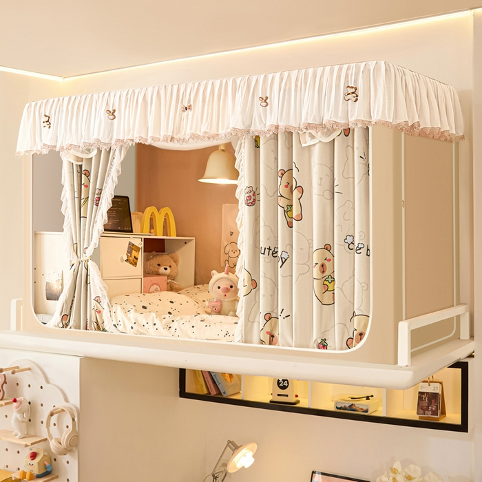 91家纺网 家纺一手货源 找家纺 世婕 2025新款防蚊帐纱植绒遮光帘二合一双层学生蚊帐系列-提花款 提花款-小卡皮巴拉