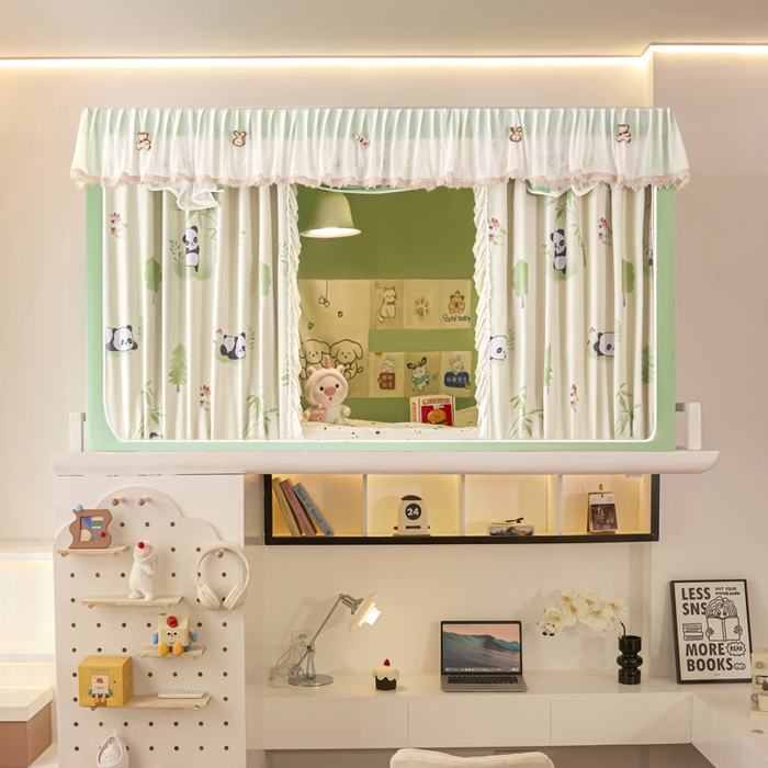 91家纺网 家纺一手货源 找家纺 世婕 2025新款防蚊帐纱植绒遮光帘二合一双层学生蚊帐系列-提花款 提花款-熊猫