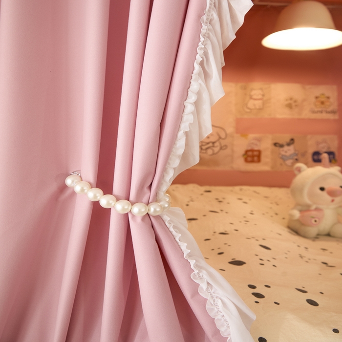 91家纺网 家纺一手货源 找家纺 世婕 2025新款防蚊帐纱植绒遮光帘二合一双层学生蚊帐系列-提花款 提花款-樱花粉