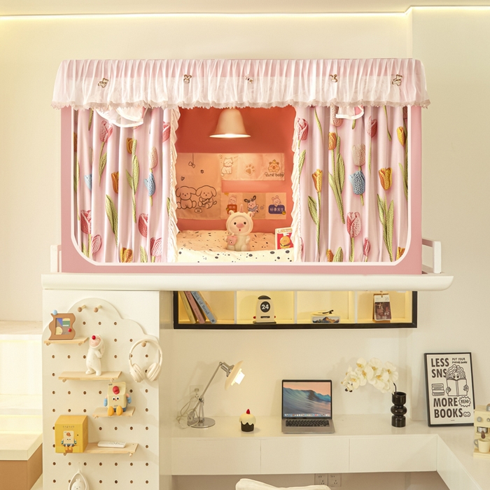 91家纺网 家纺一手货源 找家纺 世婕 2025新款防蚊帐纱植绒遮光帘二合一双层学生蚊帐系列-提花款 提花款-郁金香