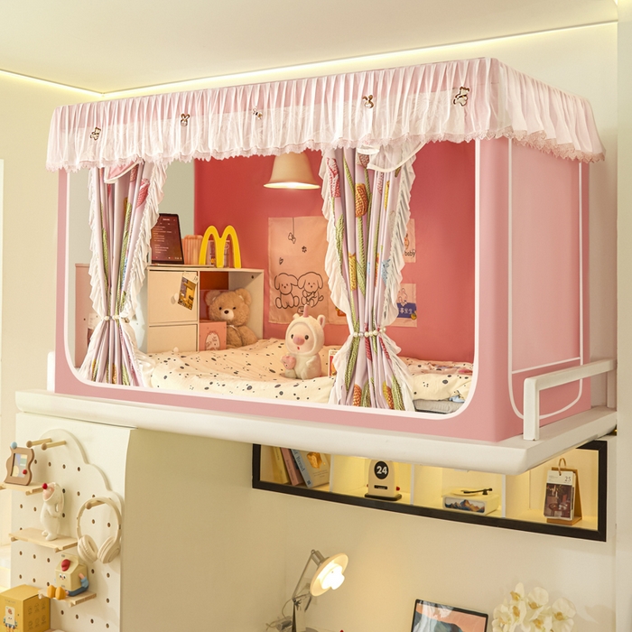 91家纺网 家纺一手货源 找家纺 世婕 2025新款防蚊帐纱植绒遮光帘二合一双层学生蚊帐系列-提花款 提花款-郁金香