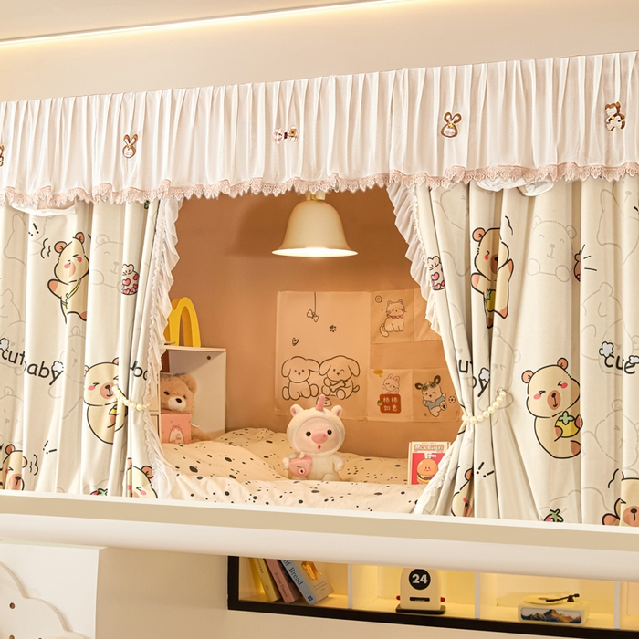 91家纺网 家纺一手货源 找家纺 世婕 2025新款防蚊帐纱植绒遮光帘二合一双层学生蚊帐系列-提花款 提花款-小卡皮巴拉