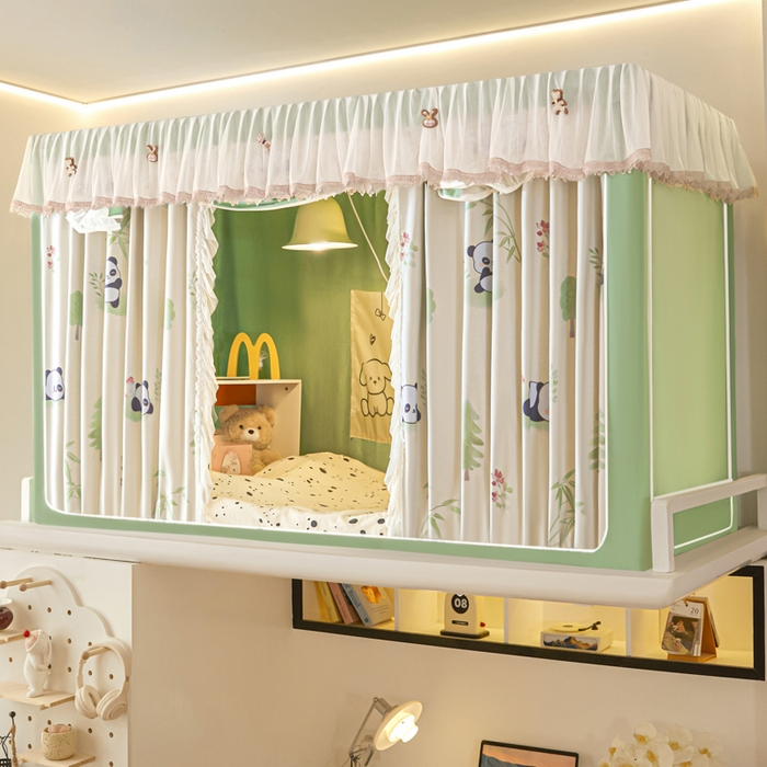 91家纺网 家纺一手货源 找家纺 世婕 2025新款防蚊帐纱植绒遮光帘二合一双层学生蚊帐系列-提花款 提花款-熊猫