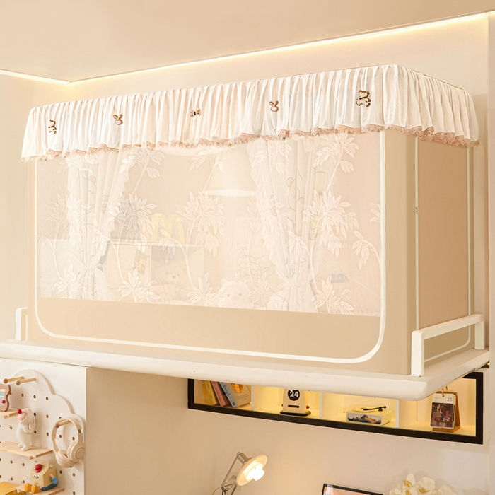 91家纺网 家纺一手货源 找家纺 世婕 2025新款防蚊帐纱植绒遮光帘二合一双层学生蚊帐系列-提花款 提花款-小卡皮巴拉