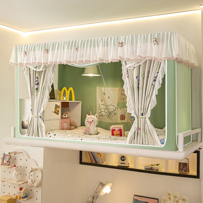 91家纺网 家纺一手货源 找家纺 世婕 2025新款防蚊帐纱植绒遮光帘二合一双层学生蚊帐系列-提花款 提花款-熊猫