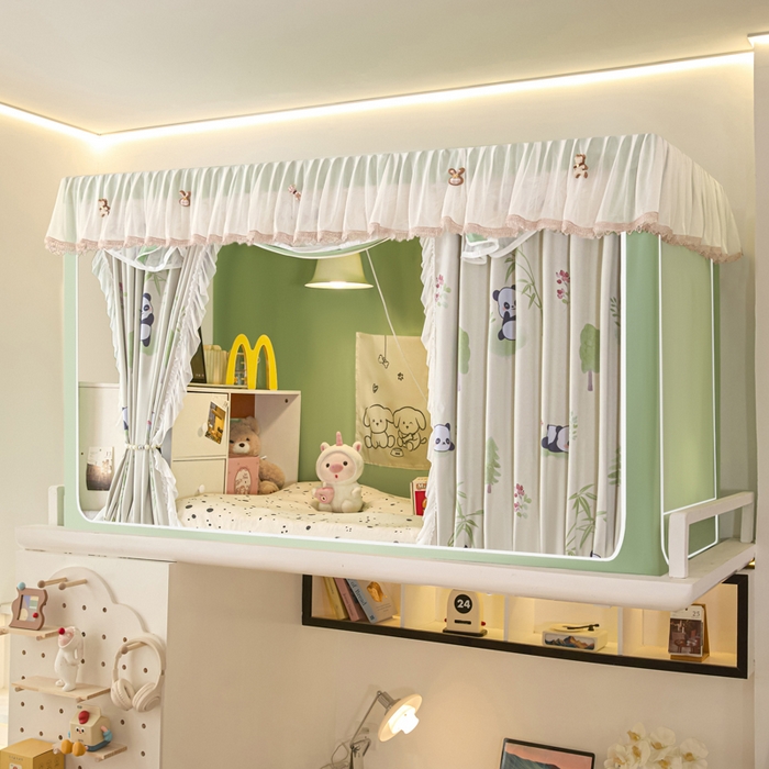 91家纺网 家纺一手货源 找家纺 世婕 2025新款防蚊帐纱植绒遮光帘二合一双层学生蚊帐系列-提花款 提花款-熊猫