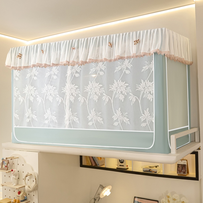 91家纺网 家纺一手货源 找家纺 世婕 2025新款防蚊帐纱植绒遮光帘二合一双层学生蚊帐系列-提花款 提花款-水兰