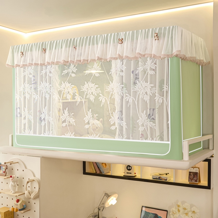 91家纺网 家纺一手货源 找家纺 世婕 2025新款防蚊帐纱植绒遮光帘二合一双层学生蚊帐系列-提花款 提花款-熊猫