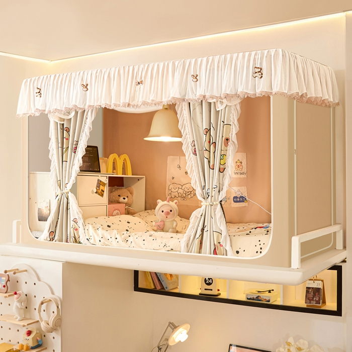 91家纺网 家纺一手货源 找家纺 世婕 2025新款防蚊帐纱植绒遮光帘二合一双层学生蚊帐系列-提花款 提花款-小卡皮巴拉