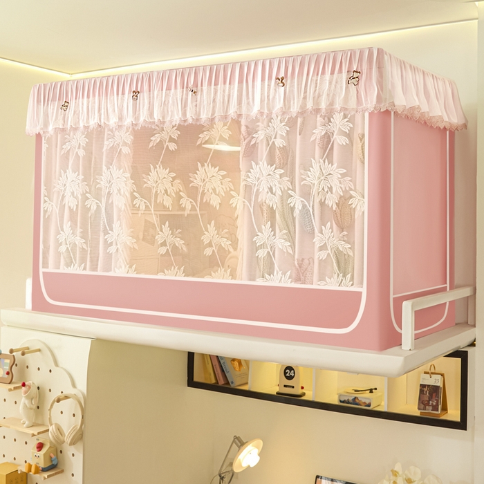 91家纺网 家纺一手货源 找家纺 世婕 2025新款防蚊帐纱植绒遮光帘二合一双层学生蚊帐系列-提花款 提花款-郁金香