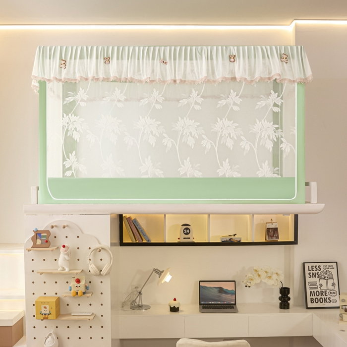 91家纺网 家纺一手货源 找家纺 世婕 2025新款防蚊帐纱植绒遮光帘二合一双层学生蚊帐系列-提花款 提花款-抹茶绿