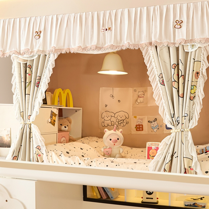 91家纺网 家纺一手货源 找家纺 世婕 2025新款防蚊帐纱植绒遮光帘二合一双层学生蚊帐系列-提花款 提花款-小卡皮巴拉