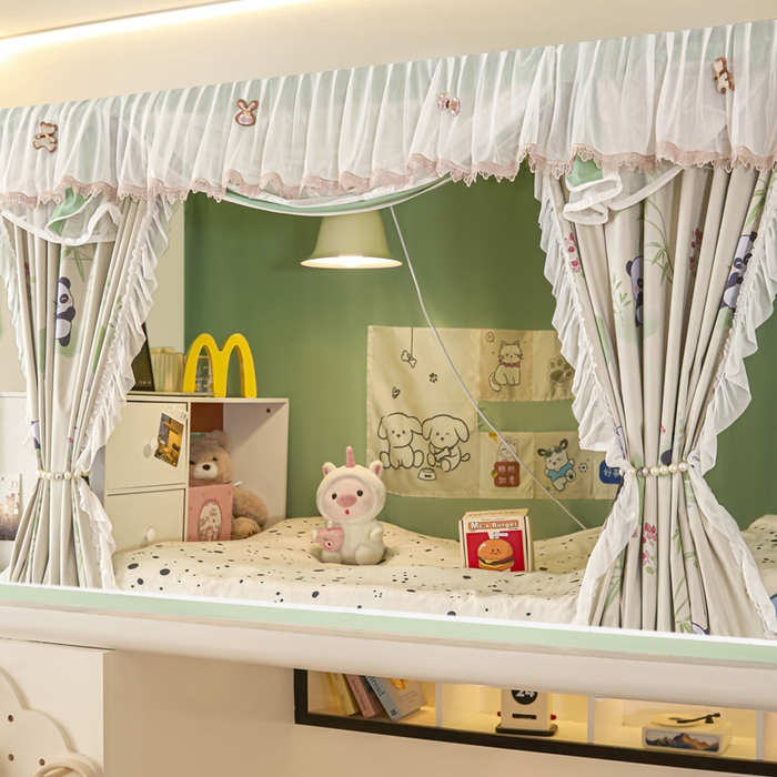 91家纺网 家纺一手货源 找家纺 世婕 2025新款防蚊帐纱植绒遮光帘二合一双层学生蚊帐系列-提花款 提花款-熊猫