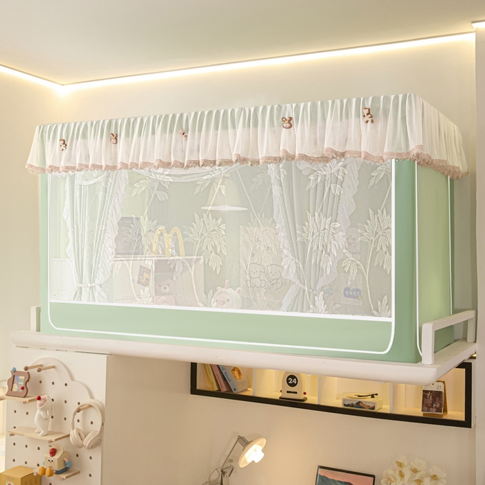 91家纺网 家纺一手货源 找家纺 世婕 2025新款防蚊帐纱植绒遮光帘二合一双层学生蚊帐系列-提花款 提花款-抹茶绿