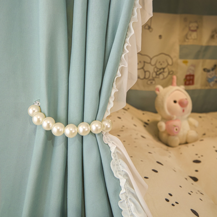 91家纺网 家纺一手货源 找家纺 世婕 2025新款防蚊帐纱植绒遮光帘二合一双层学生蚊帐系列-提花款 提花款-水兰