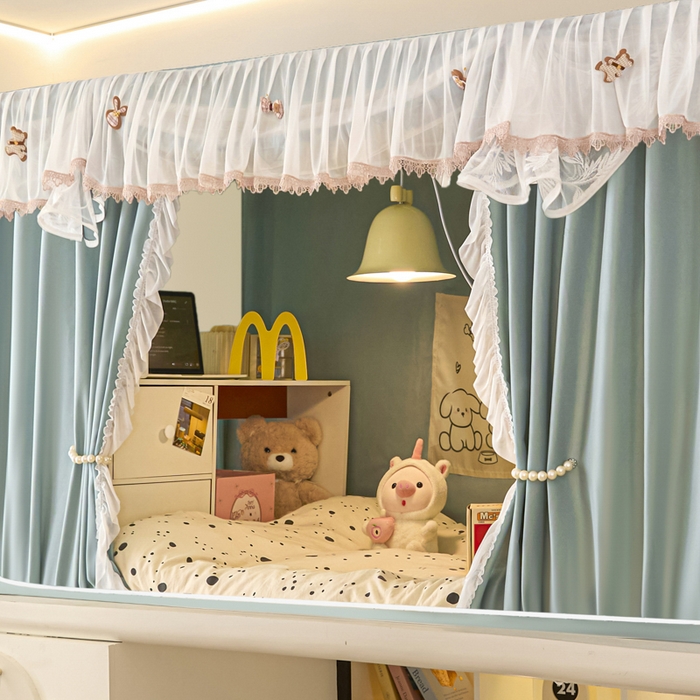 91家纺网 家纺一手货源 找家纺 世婕 2025新款防蚊帐纱植绒遮光帘二合一双层学生蚊帐系列-提花款 提花款-水兰