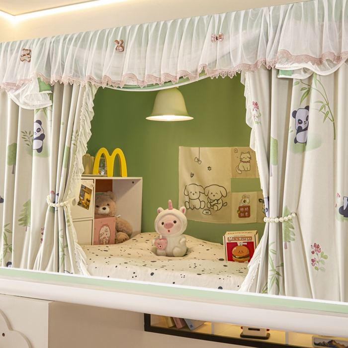 91家纺网 家纺一手货源 找家纺 世婕 2025新款防蚊帐纱植绒遮光帘二合一双层学生蚊帐系列-提花款 提花款-熊猫