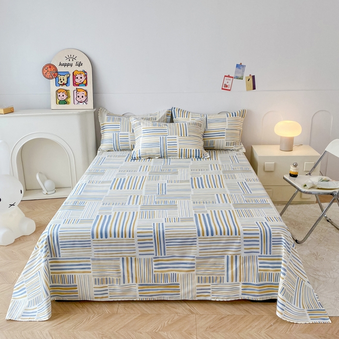 91家纺网 家纺一手货源 找家纺 小叮当家纺仓储工厂店 （爆款花型 长期款 不断货）2025新款小清新印花条纹卡通花卉纯棉全棉单品系列--单床单 条纹时代