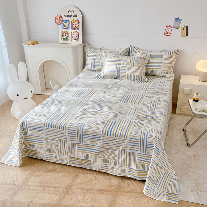 91家纺网 家纺一手货源 找家纺 小叮当家纺仓储工厂店 （爆款花型 长期款 不断货）2025新款小清新印花条纹卡通花卉纯棉全棉单品系列--单床单 条纹时代