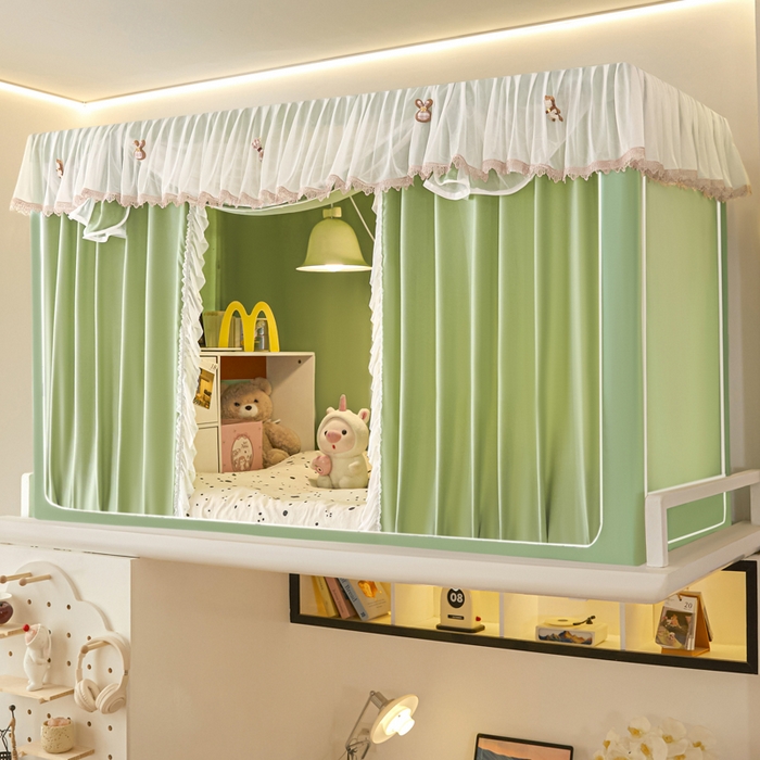 91家纺网 家纺一手货源 找家纺 世婕 2025新款防蚊帐纱植绒遮光帘二合一双层学生蚊帐系列-提花款 提花款-抹茶绿