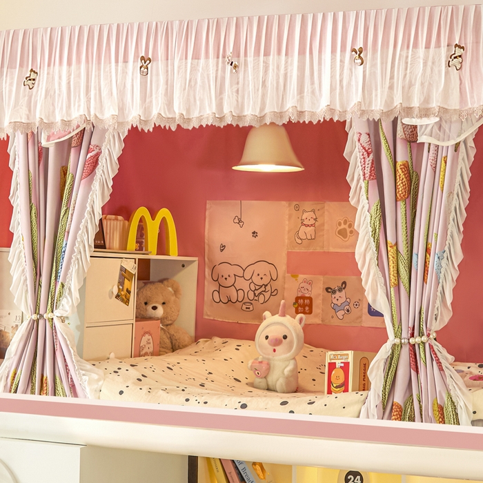 91家纺网 家纺一手货源 找家纺 世婕 2025新款防蚊帐纱植绒遮光帘二合一双层学生蚊帐系列-提花款 提花款-郁金香