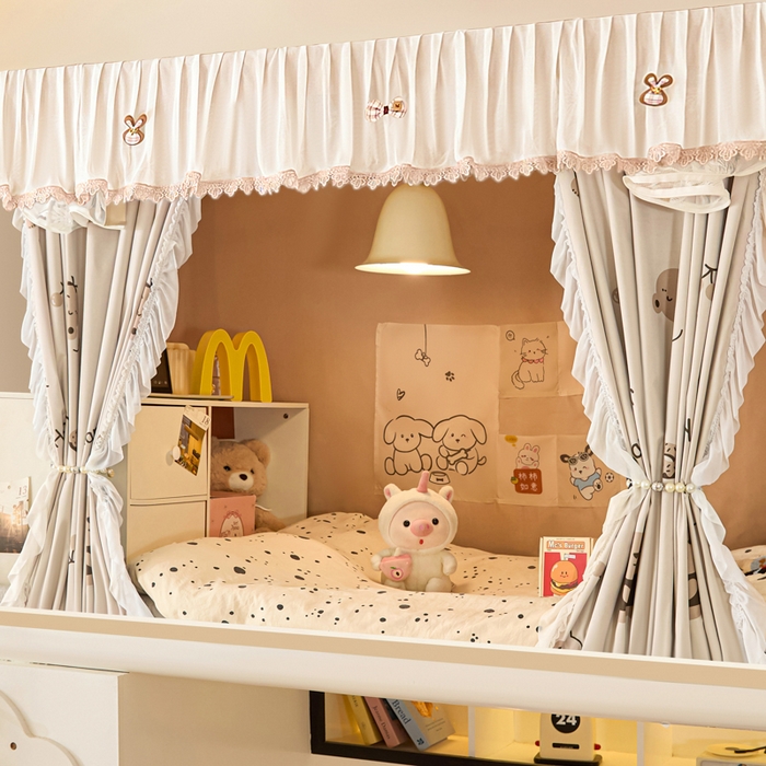 91家纺网 家纺一手货源 找家纺 世婕 2025新款防蚊帐纱植绒遮光帘二合一双层学生蚊帐系列-提花款 提花款-贪吃熊