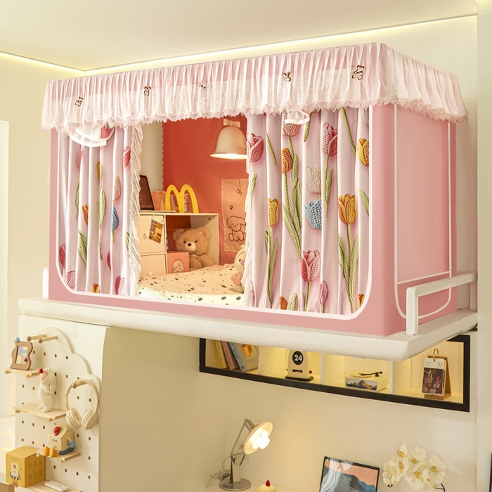 91家纺网 家纺一手货源 找家纺 世婕 2025新款防蚊帐纱植绒遮光帘二合一双层学生蚊帐系列-提花款 提花款-郁金香