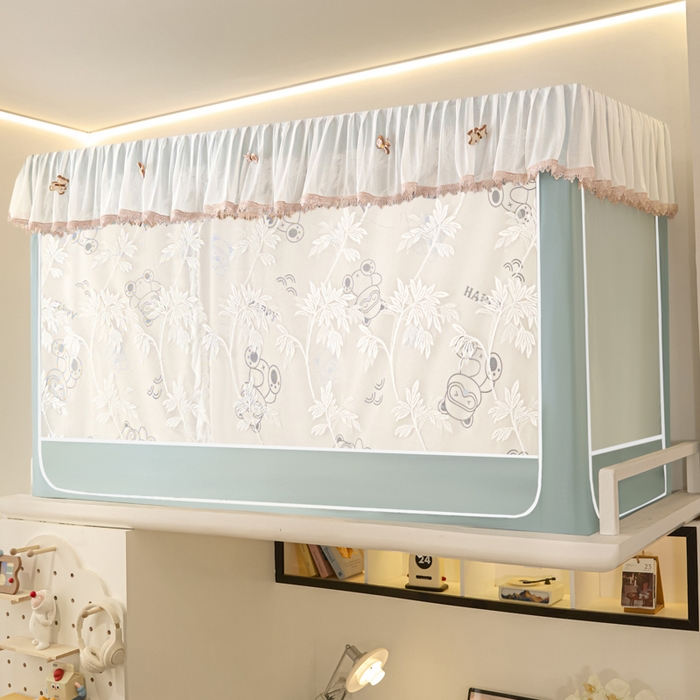 91家纺网 家纺一手货源 找家纺 世婕 2025新款防蚊帐纱植绒遮光帘二合一双层学生蚊帐系列-提花款 提花款-眼睛熊