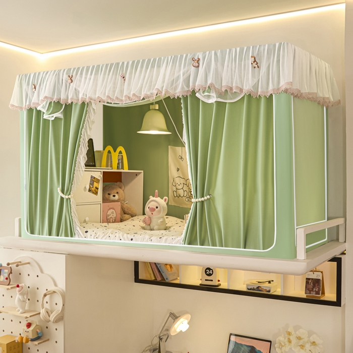 91家纺网 家纺一手货源 找家纺 （总）世婕 2025新款防蚊帐纱植绒遮光帘二合一双层学生蚊帐系列-提花款