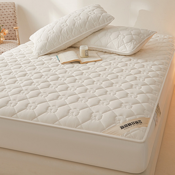 91家纺网 家纺一手货源 找家纺 西域种棉人·千百笠 2025新款A类抗菌100%新疆棉花填充夹棉纯棉床笠母婴级床笠单件床罩保护罩套全 娴雅床笠-白