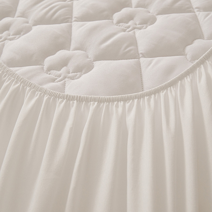 91家纺网 家纺一手货源 找家纺 西域种棉人·千百笠 2025新款A类抗菌100%新疆棉花填充夹棉纯棉床笠母婴级床笠单件床罩保护罩套全 娴雅床笠-白