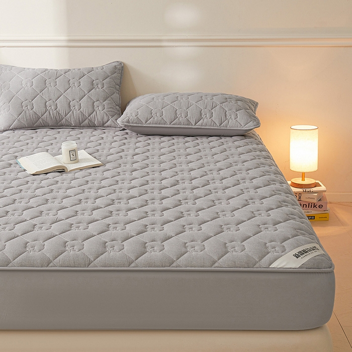 91家纺网 家纺一手货源 找家纺 西域种棉人·千百笠 2025新款A类抗菌100%新疆棉花填充夹棉纯棉床笠母婴级床笠单件床罩保护罩套全 娴雅床笠-灰