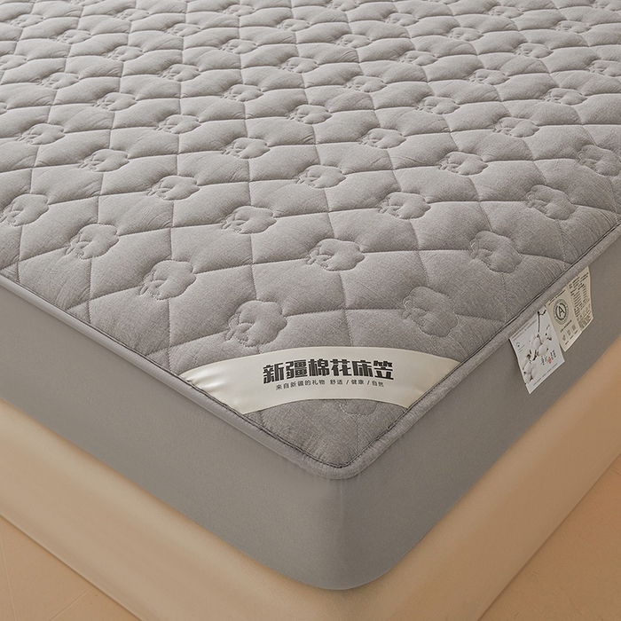 91家纺网 家纺一手货源 找家纺 西域种棉人·千百笠 2025新款A类抗菌100%新疆棉花填充夹棉纯棉床笠母婴级床笠单件床罩保护罩套全 娴雅床笠-灰