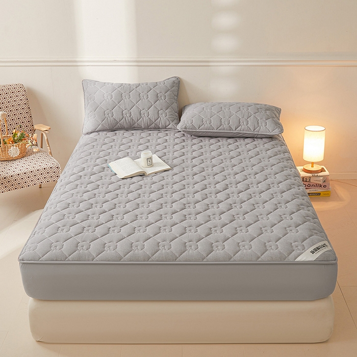 91家纺网 家纺一手货源 找家纺 西域种棉人·千百笠 2025新款A类抗菌100%新疆棉花填充夹棉纯棉床笠母婴级床笠单件床罩保护罩套全 娴雅床笠-灰