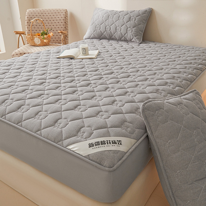 91家纺网 家纺一手货源 找家纺 西域种棉人·千百笠 2025新款A类抗菌100%新疆棉花填充夹棉纯棉床笠母婴级床笠单件床罩保护罩套全 娴雅床笠-灰