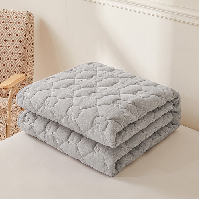 91家纺网 家纺一手货源 找家纺 西域种棉人·千百笠 2025新款A类抗菌100%新疆棉花填充夹棉纯棉床笠母婴级床笠单件床罩保护罩套全 娴雅床笠-灰