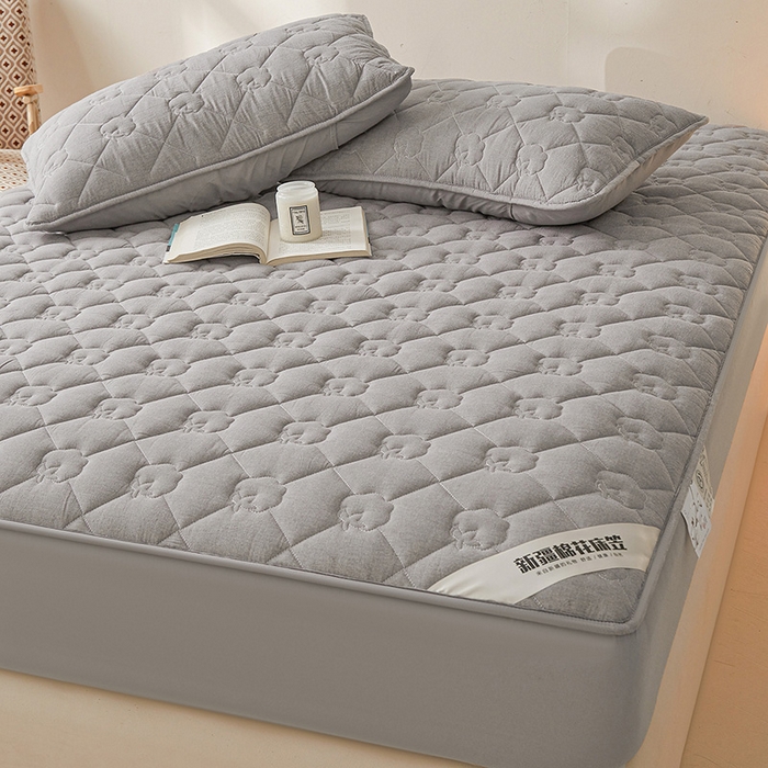 91家纺网 家纺一手货源 找家纺 西域种棉人·千百笠 2025新款A类抗菌100%新疆棉花填充夹棉纯棉床笠母婴级床笠单件床罩保护罩套全 娴雅床笠-灰