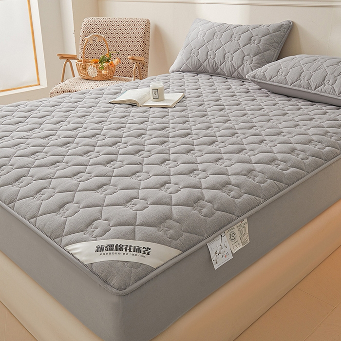 91家纺网 家纺一手货源 找家纺 西域种棉人·千百笠 2025新款A类抗菌100%新疆棉花填充夹棉纯棉床笠母婴级床笠单件床罩保护罩套全 娴雅床笠-灰