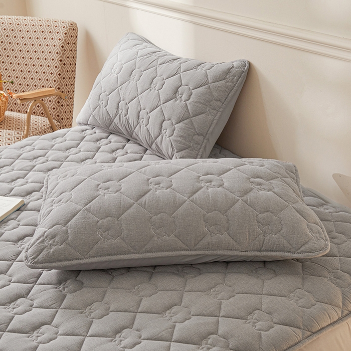 91家纺网 家纺一手货源 找家纺 西域种棉人·千百笠 2025新款A类抗菌100%新疆棉花填充夹棉纯棉床笠母婴级床笠单件床罩保护罩套全 娴雅床笠-灰