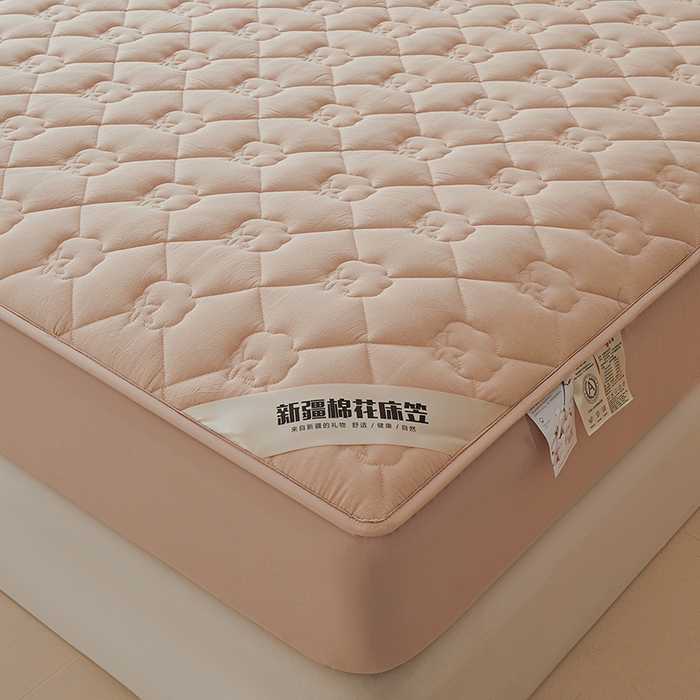 91家纺网 家纺一手货源 找家纺 西域种棉人·千百笠 2025新款A类抗菌100%新疆棉花填充夹棉纯棉床笠母婴级床笠单件床罩保护罩套全 娴雅床笠-咖