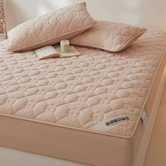 91家纺网 家纺一手货源 找家纺 西域种棉人·千百笠 2025新款A类抗菌100%新疆棉花填充夹棉纯棉床笠母婴级床笠单件床罩保护罩套全 娴雅床笠-咖