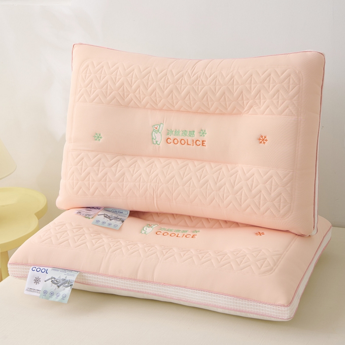 蝶飞舞 2025年新款刺绣冰丝凉感枕头枕芯 粉色 保健枕1000g