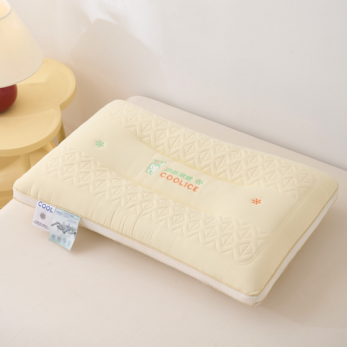 91家纺网 家纺一手货源 找家纺 蝶飞舞 2025年新款刺绣冰丝凉感枕头枕芯 黄色 保健枕800g