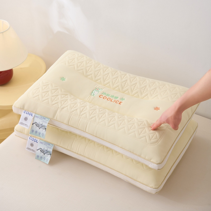 91家纺网 家纺一手货源 找家纺 蝶飞舞 2025年新款刺绣冰丝凉感枕头枕芯 黄色 保健枕800g