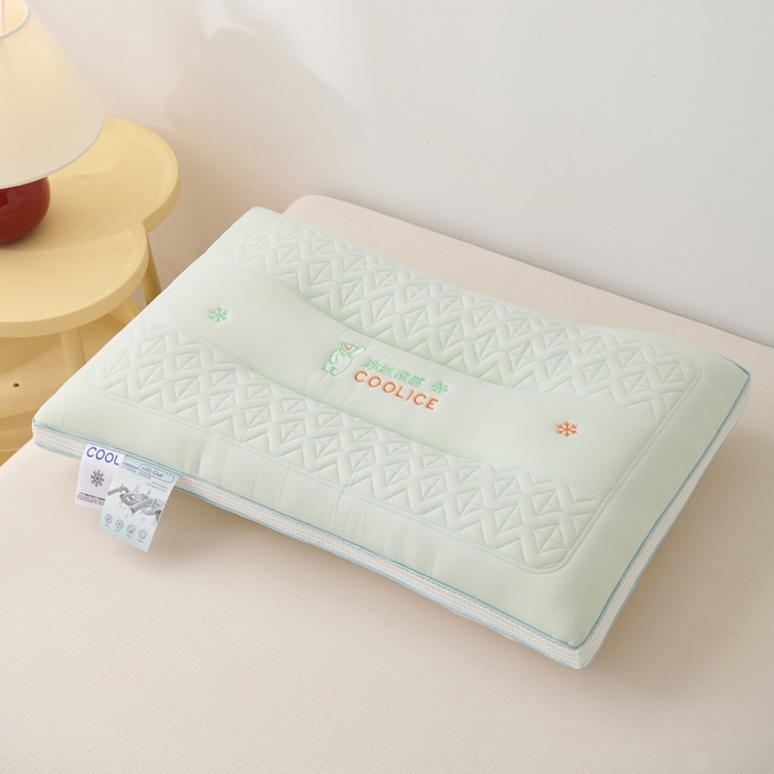 91家纺网 家纺一手货源 找家纺 蝶飞舞 2025年新款刺绣冰丝凉感枕头枕芯 绿色 保健枕800g