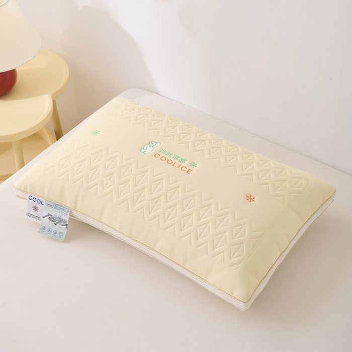 91家纺网 家纺一手货源 找家纺 蝶飞舞 2025新款刺绣冰丝凉感枕头枕芯 黄色 面包枕48*74cm/800g