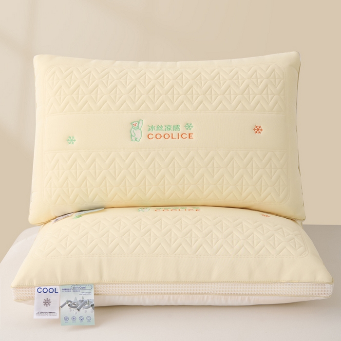 91家纺网 家纺一手货源 找家纺 蝶飞舞 2025新款刺绣冰丝凉感枕头枕芯 黄色 面包枕48*74cm/800g