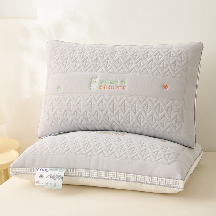 91家纺网 家纺一手货源 找家纺 蝶飞舞 2025新款刺绣冰丝凉感枕头枕芯 灰色 面包枕48*74cm/800g