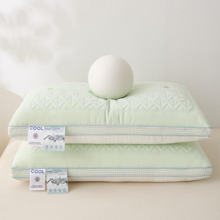 91家纺网 家纺一手货源 找家纺 蝶飞舞 2025新款刺绣冰丝凉感枕头枕芯 绿色 面包枕48*74cm/800g