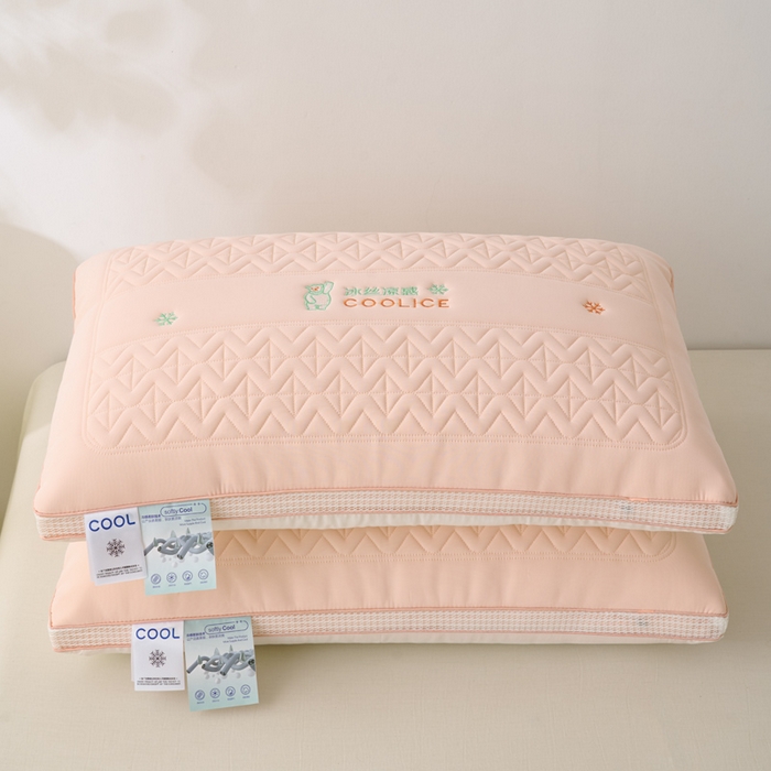 91家纺网 家纺一手货源 找家纺 蝶飞舞 2025新款刺绣冰丝凉感枕头枕芯 粉色 面包枕48*74cm/900g